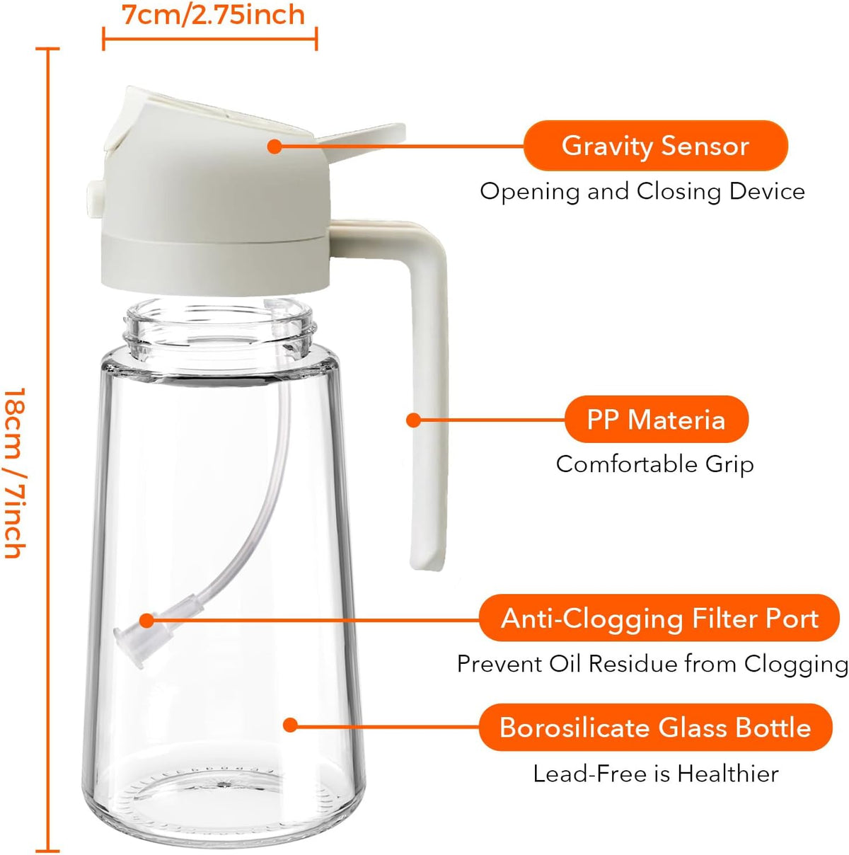 YARRAMATE 16 oz 2-in-1 Glass Olive Oil Sprayer for Cooking, Creamy White
